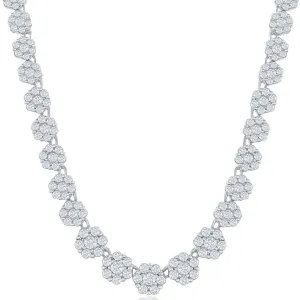 Classic Jewelry Classic Women's Necklace - Sterling Silver 4mm Graduating Flower CZ Tennis | M-6792