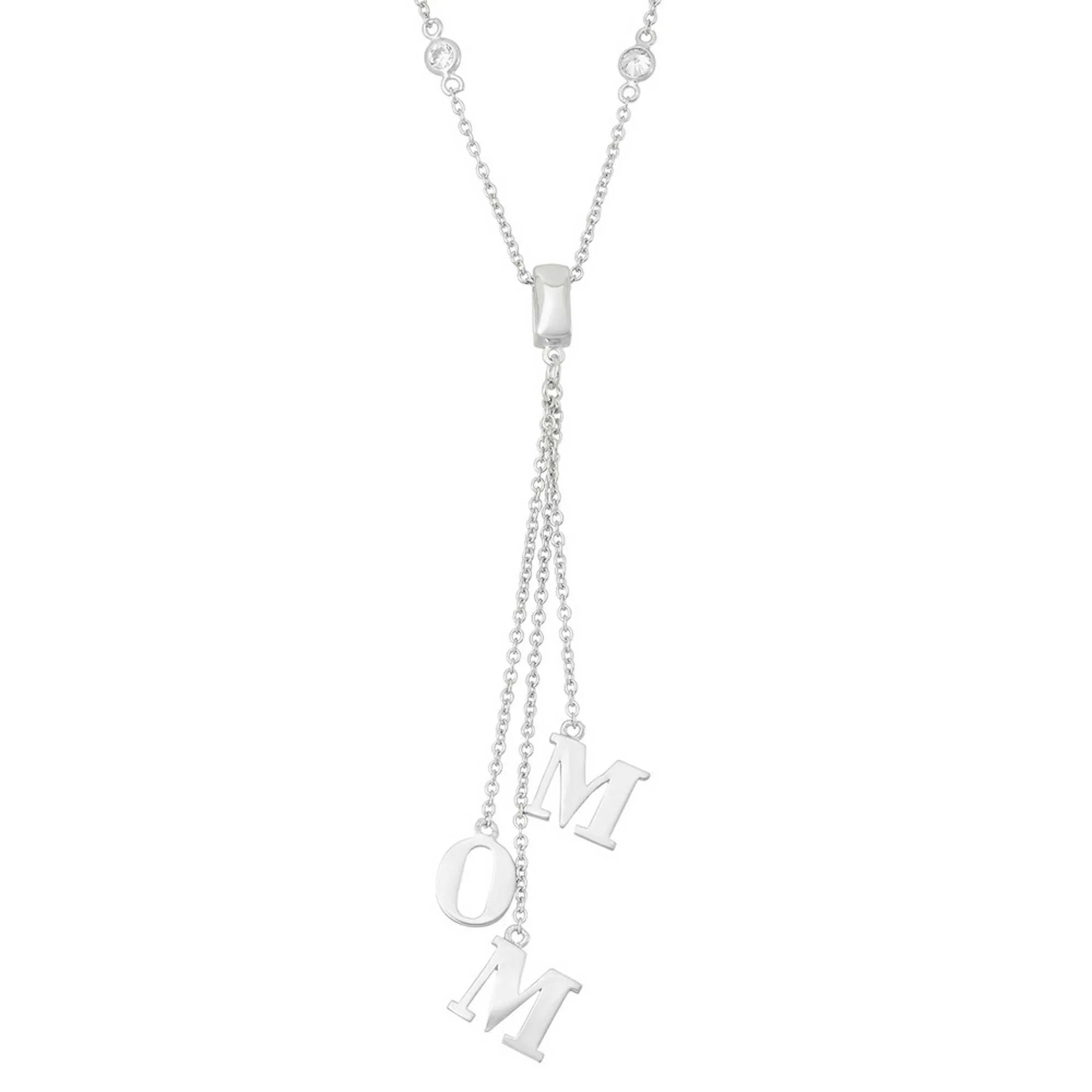 Classic Jewelry Classic Women's Necklace - Sterling Silver Bezel Set CZ with Dangling MOM | M-5027
