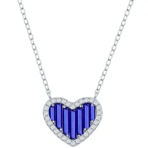 Classic Jewelry Classic Women's Necklace - Sterling Silver Blue Round and Baguette CZ Heart | M-6781