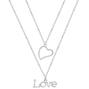 Classic Jewelry Classic Women's Necklace - Sterling Silver Heart and 'Love' Layered | L-4371