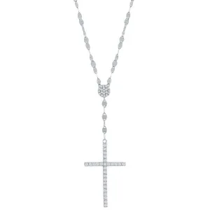 Classic Jewelry Classic Women's Necklace - Sterling Silver White CZ Stone Cross Mirror Chain | M-6997