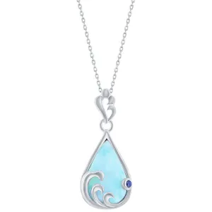 Classic Jewelry Women's Necklace - Larimar and Blue CZ Pearshaped Wave | M-6909