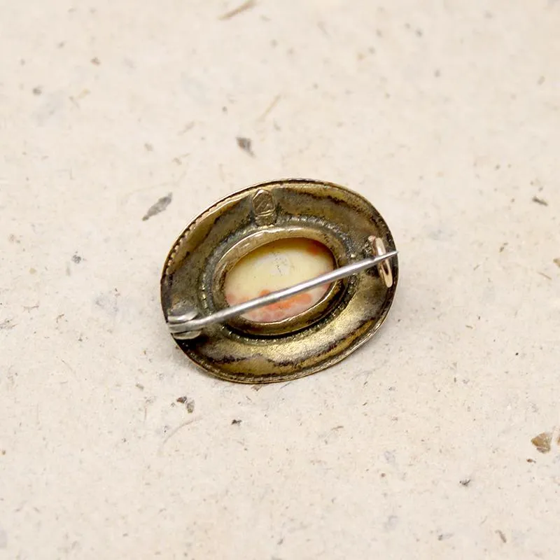 Coral-Colored Pâte de Verre in Brass Brooch