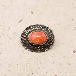 Coral-Colored Pâte de Verre in Brass Brooch