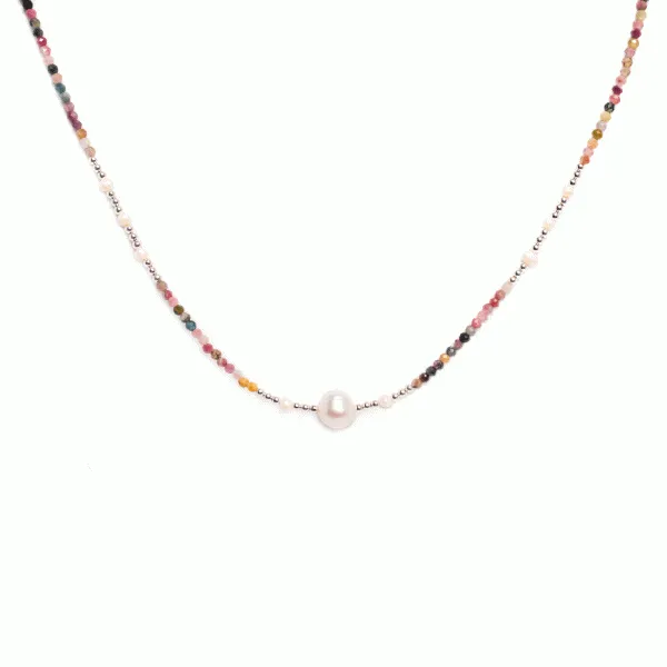 Crystals & Beaded Jewellery Beaded Necklace - Mix Tourmaline and Pearls