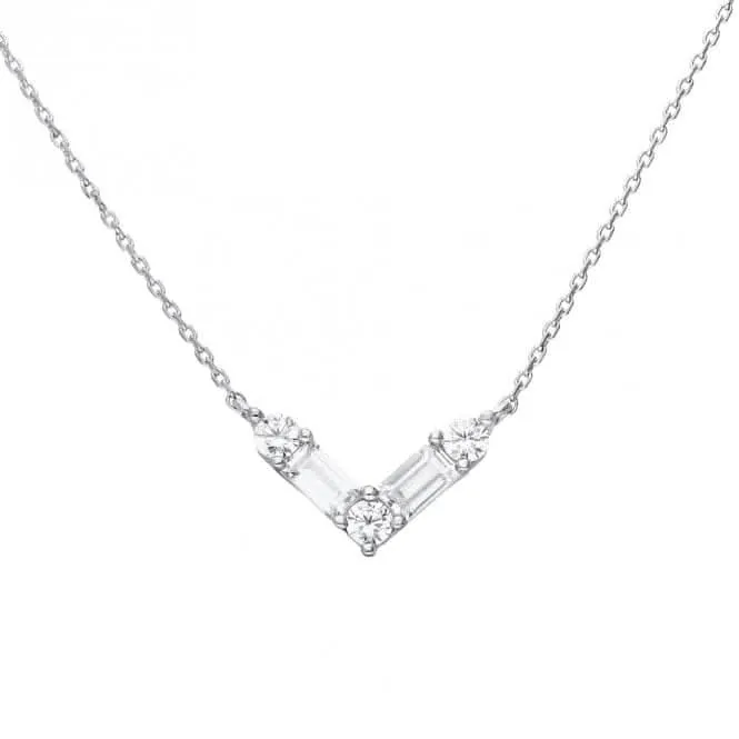 Dainty 'V' Baguette & Round Necklace N4470 Diamonfire Jewellery