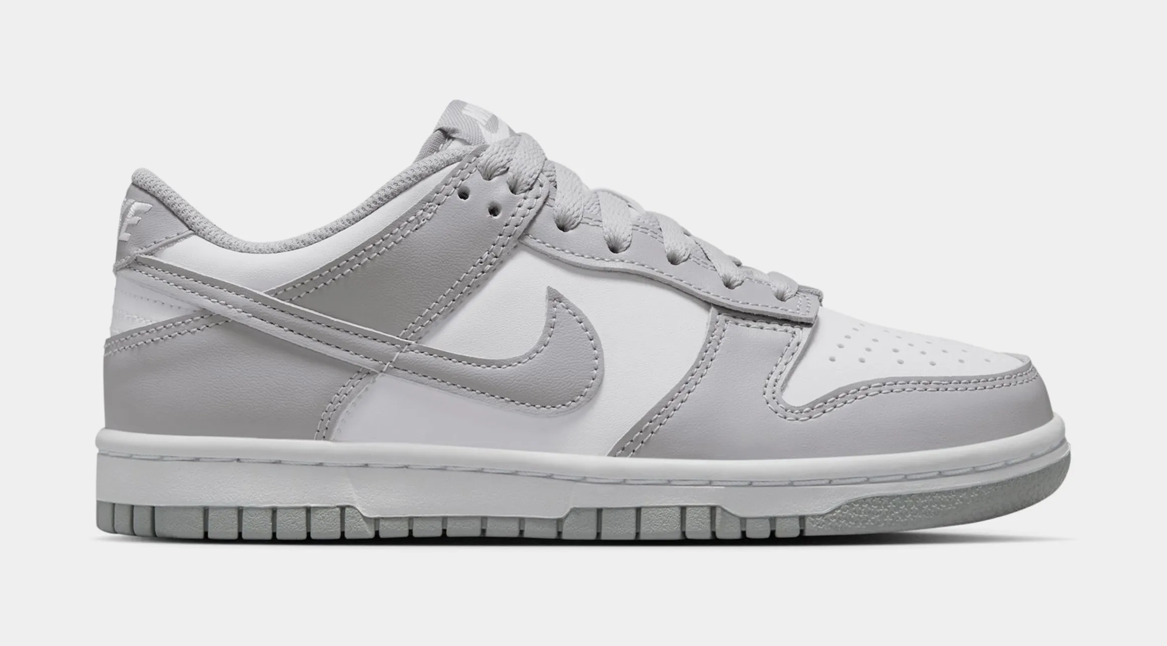 Dunk Low Grade School Basketball Shoes (White/Light Grey/White) nike dunk classic design casual sneakers