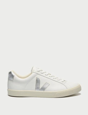 Esplar Leather - White Silver Veja womens shoes with sustainable materials