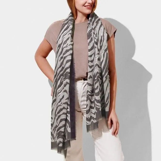 Grey Zebra Scarf Charcoal / Pale Grey KLS423 Katie Loxton Jewelry And Accessories