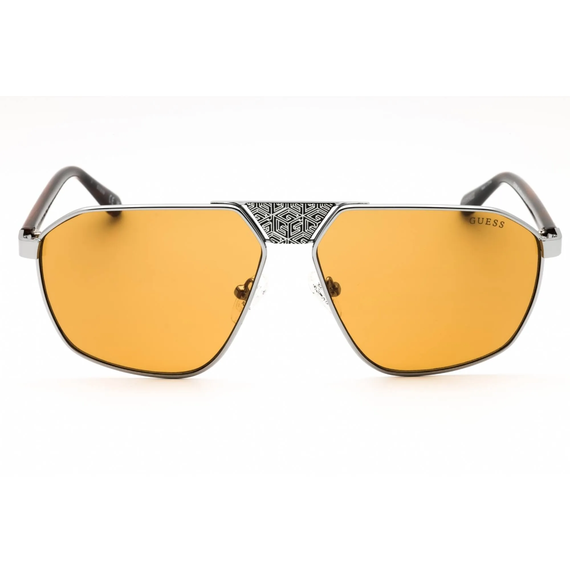 Guess Men's Sunglasses - Shiny Gunmetal Metal Aviator Frame Brown Lens | GU00086 08E Guess Sunglasses