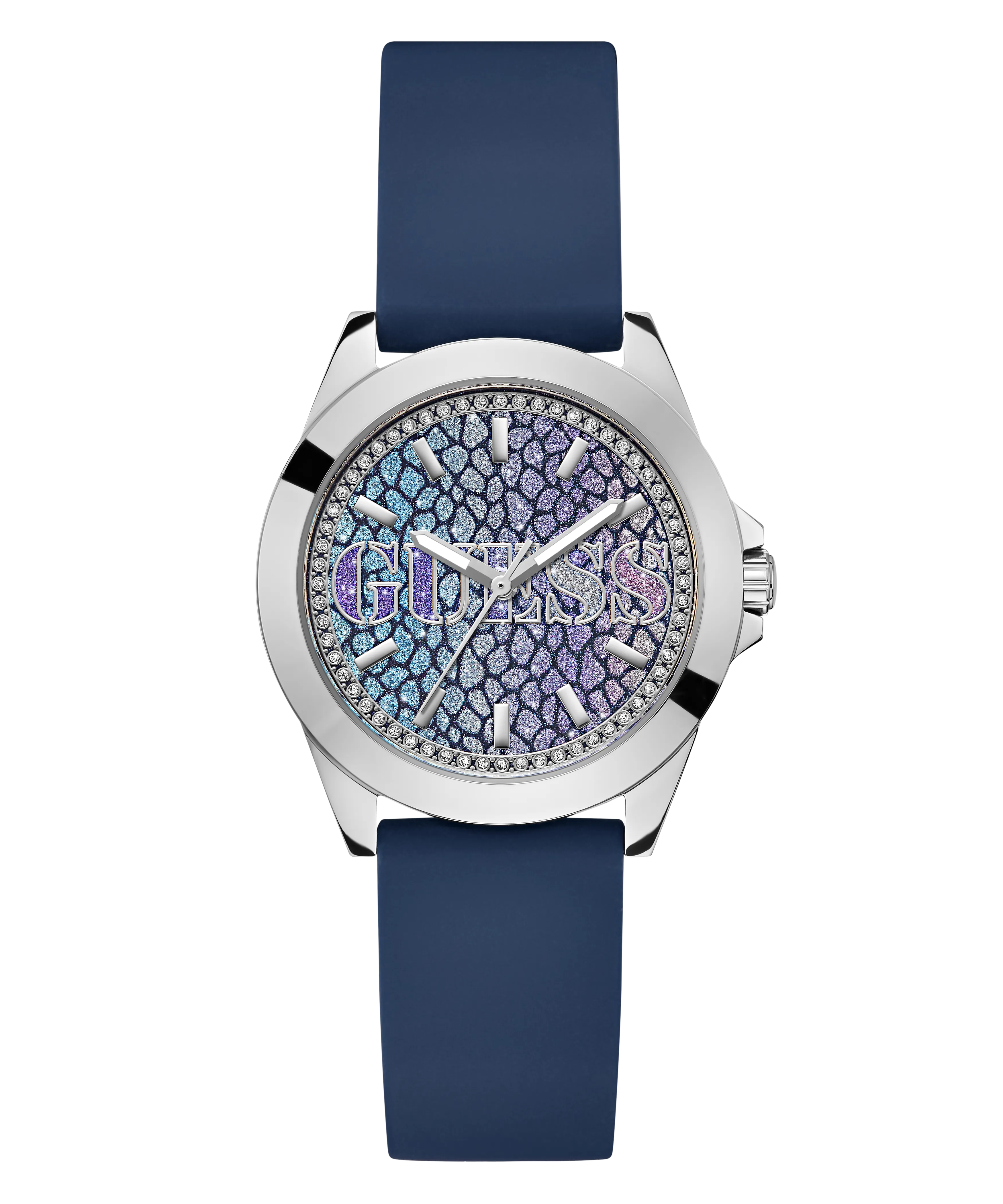 Guess Womens/Mens Silver Watches GUESS Ladies Blue Silver Tone Analog Watch