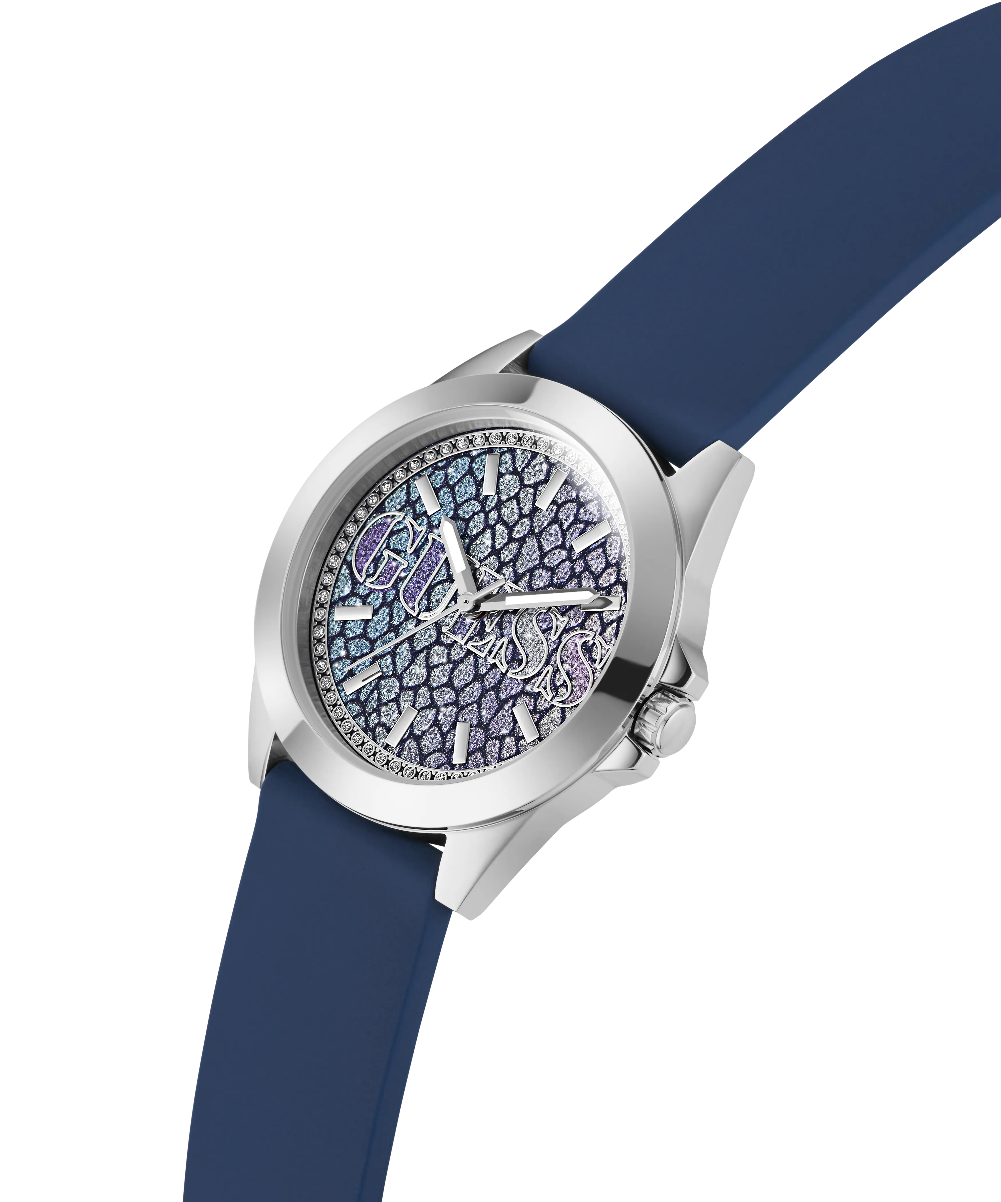 Guess Womens/Mens Silver Watches GUESS Ladies Blue Silver Tone Analog Watch