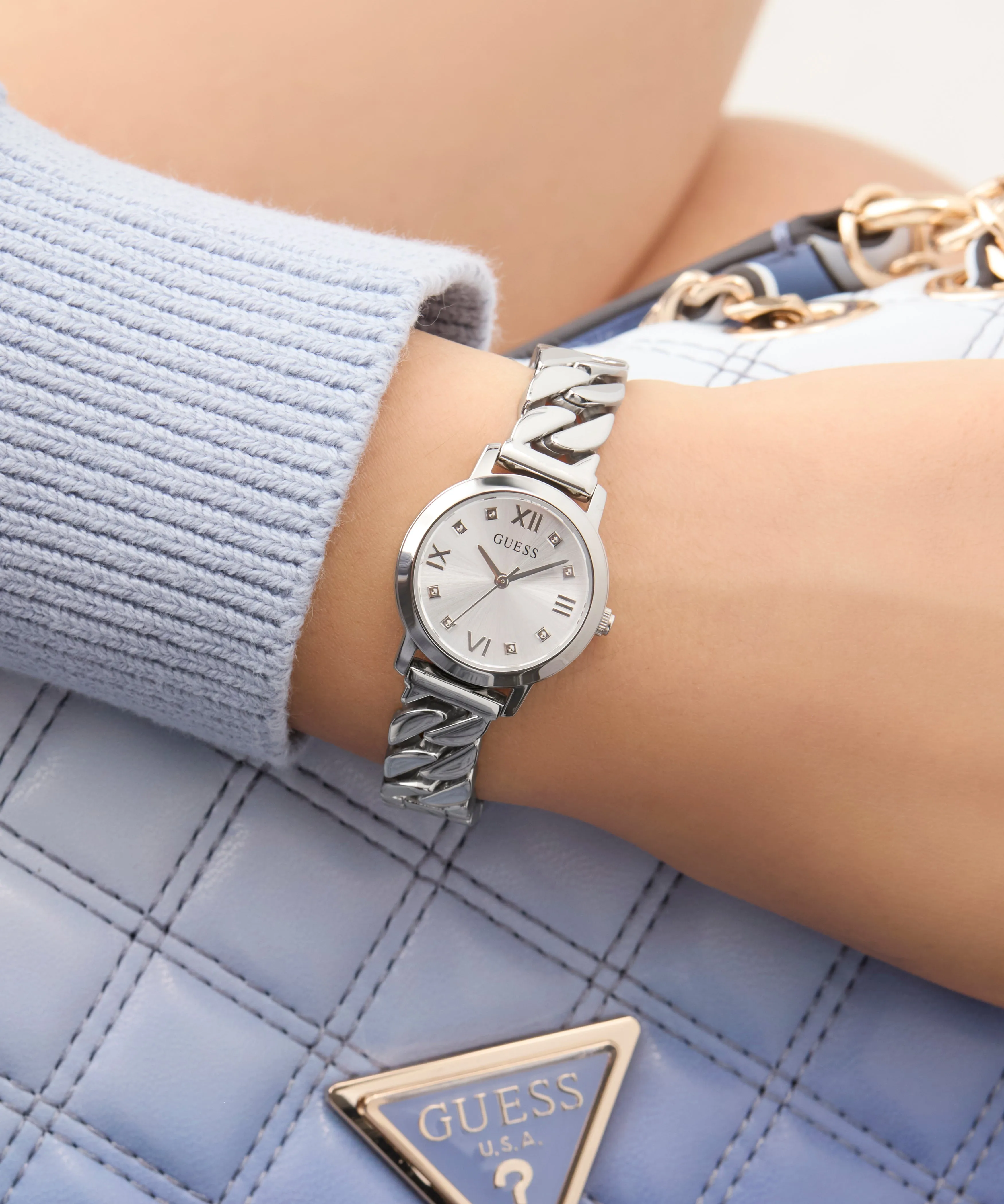 Guess Womens/Mens Silver Watches GUESS Ladies Silver Tone Analog Watch