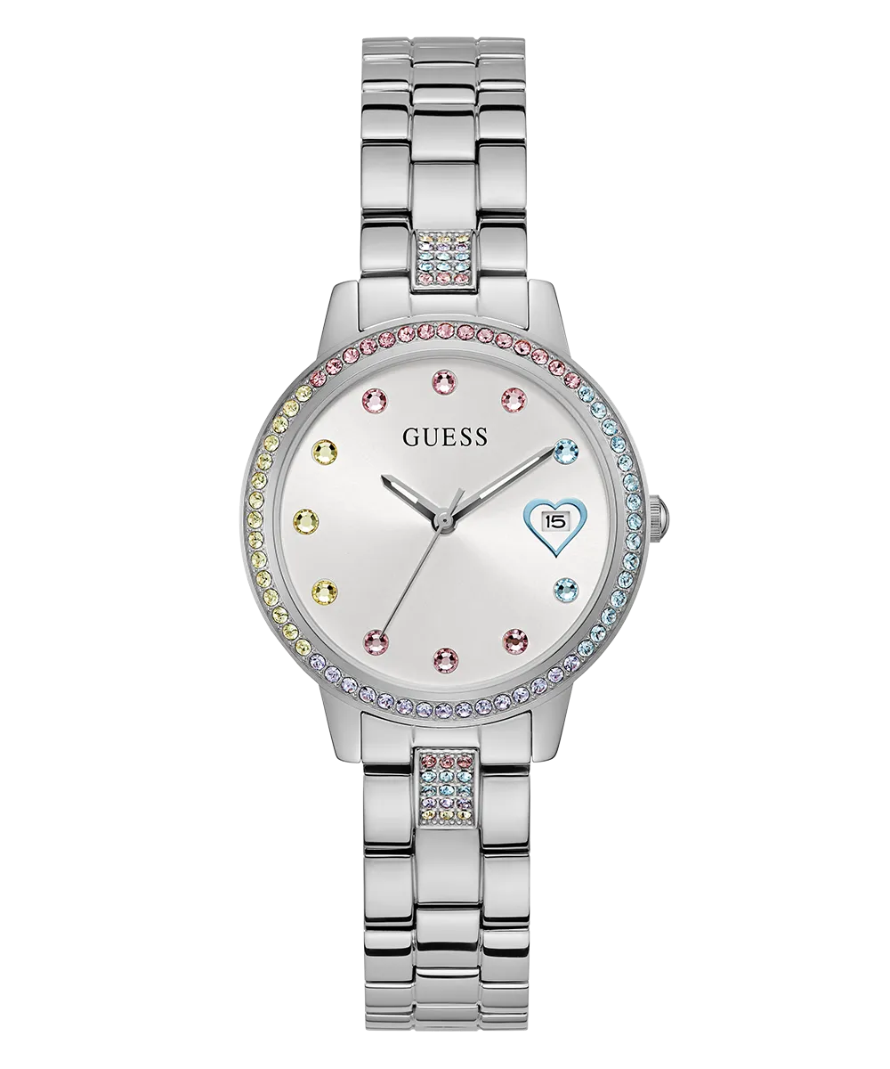 Guess Womens/Mens Silver Watches GUESS Ladies Silver Tone Date Watch