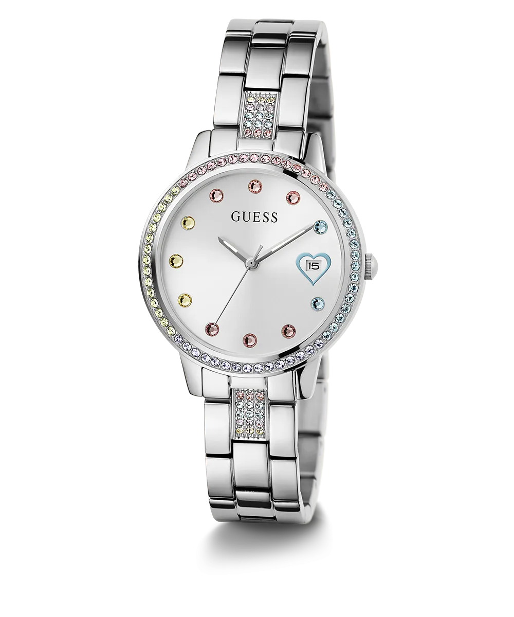 Guess Womens/Mens Silver Watches GUESS Ladies Silver Tone Date Watch