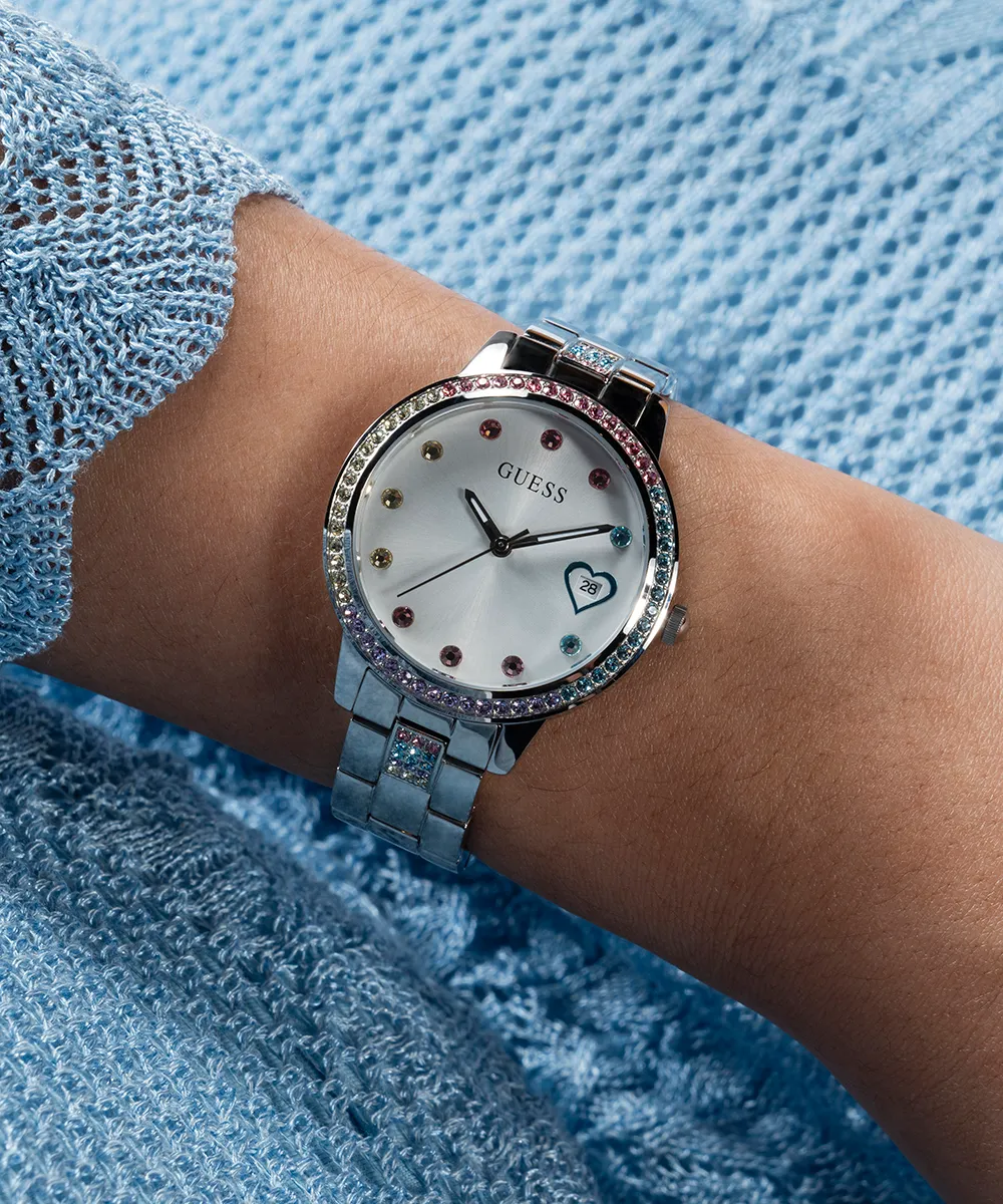 Guess Womens/Mens Silver Watches GUESS Ladies Silver Tone Date Watch