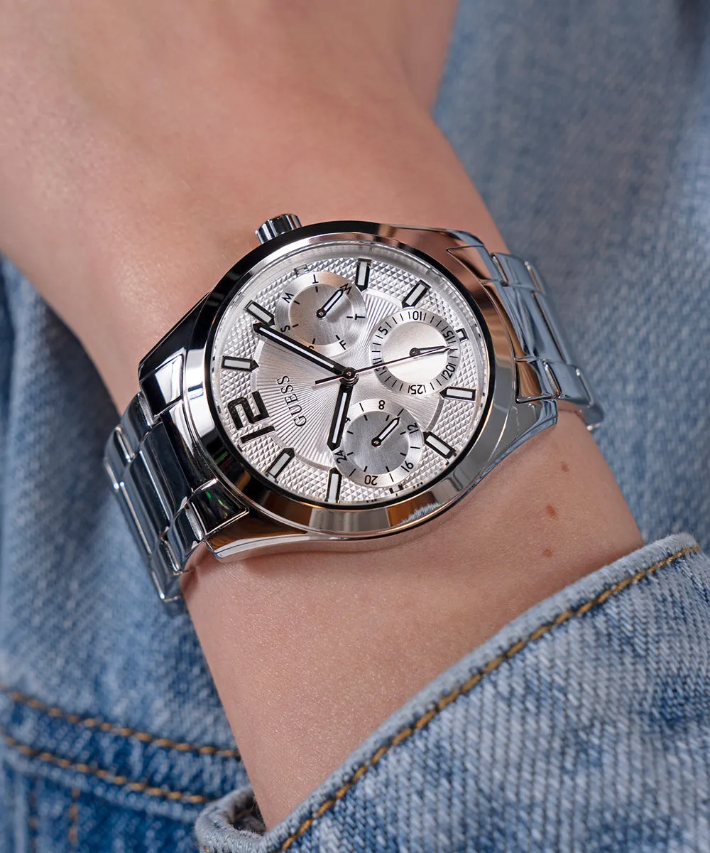 Guess Womens/Mens Silver Watches GUESS Ladies Silver Tone Multi-function Watch