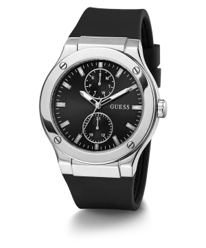 Guess Womens/Mens Silver Watches GUESS Mens Black Silver Tone Multi-function Watch
