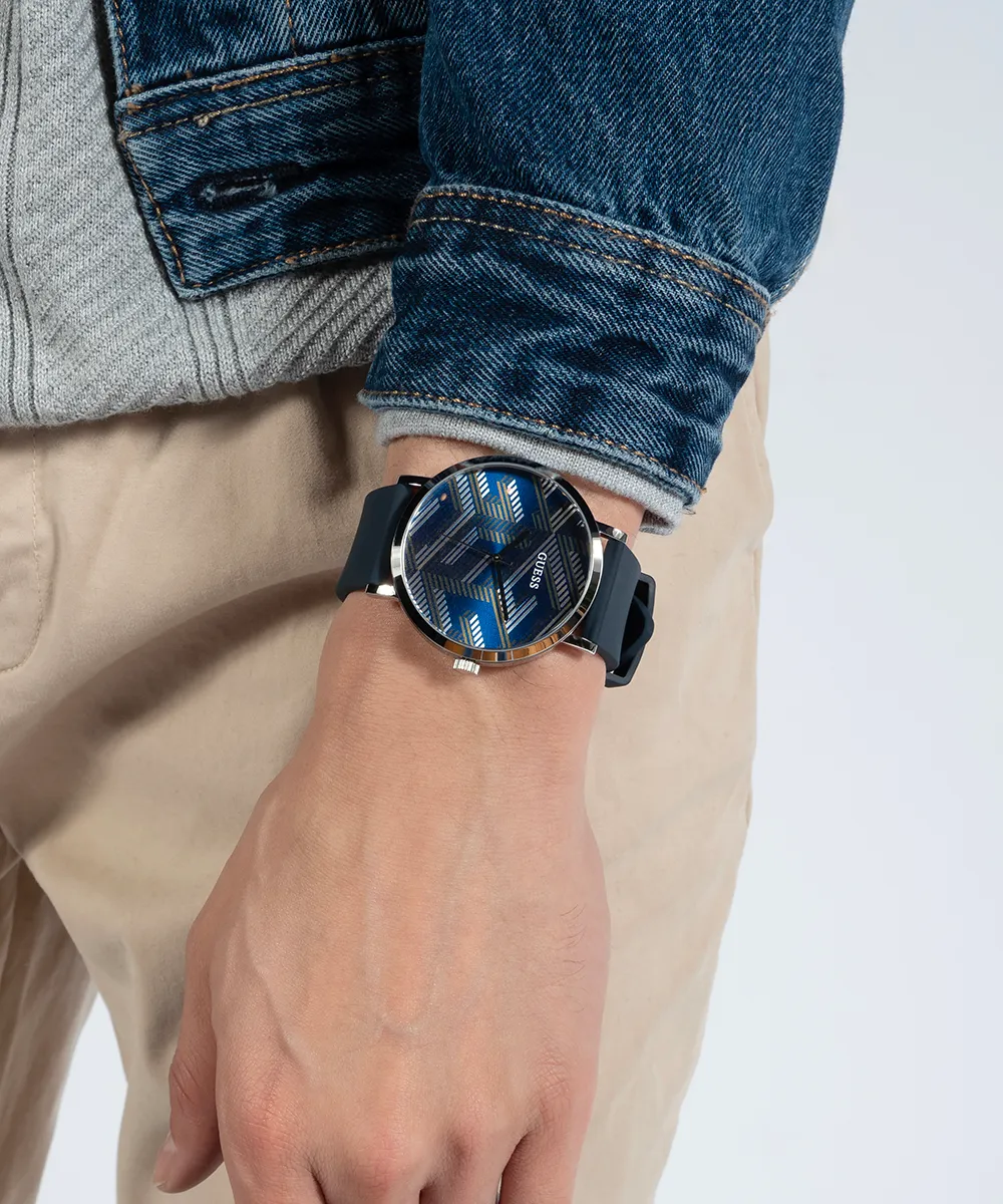Guess Womens/Mens Silver Watches GUESS Mens Navy Silver Tone Analog Watch