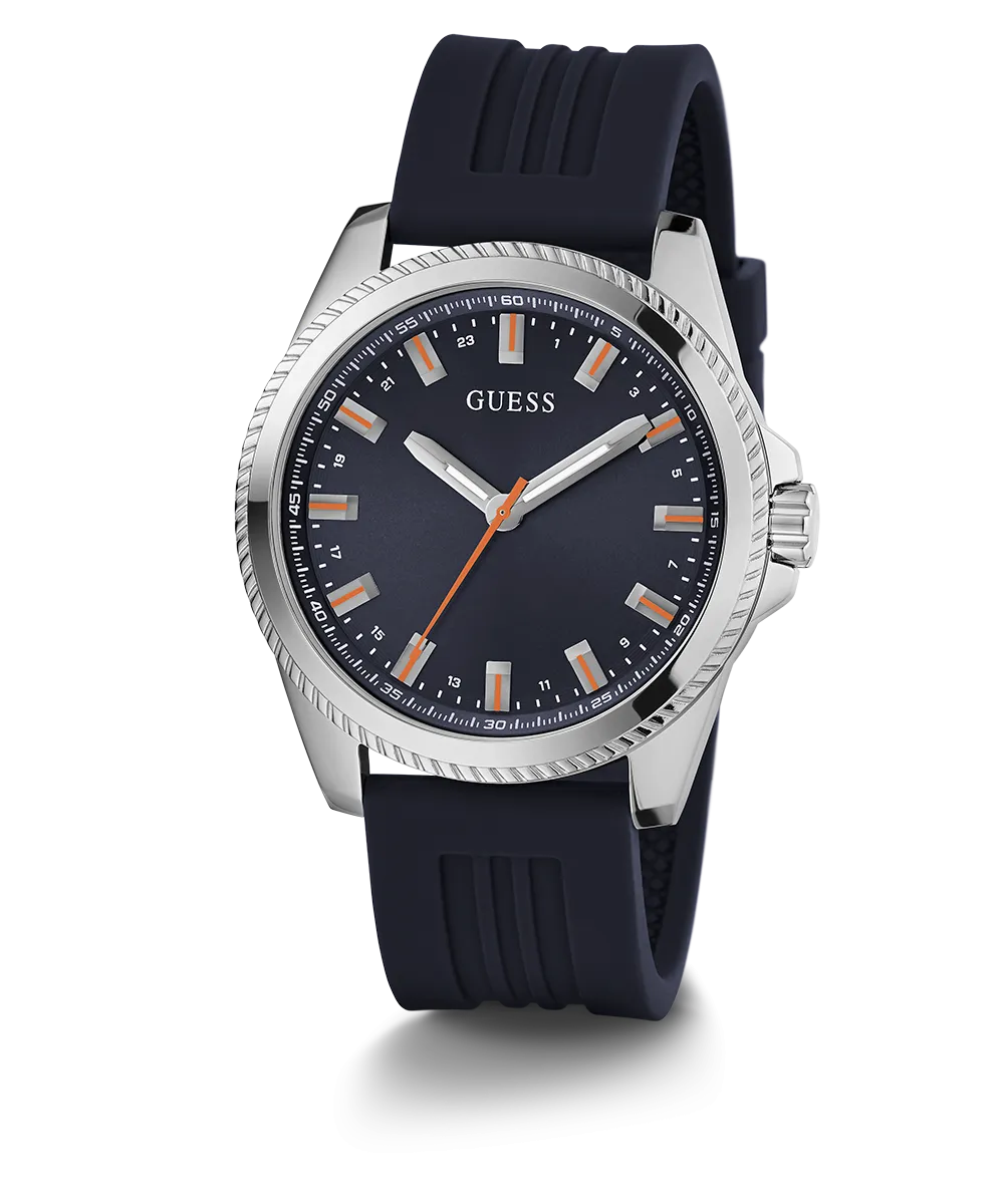 Guess Womens/Mens Silver Watches GUESS Mens Navy Silver Tone Analog Watch