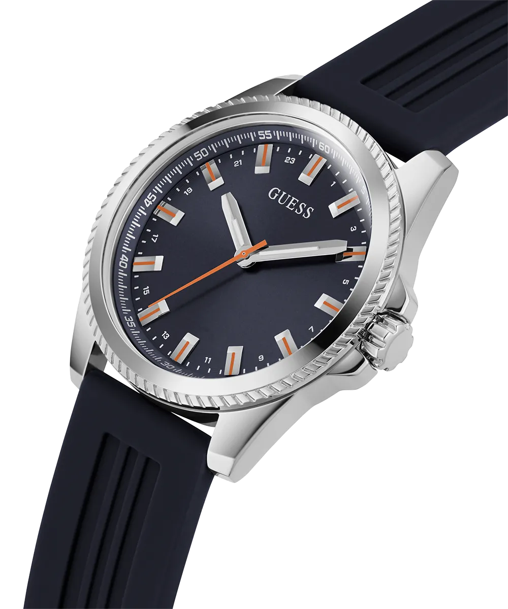 Guess Womens/Mens Silver Watches GUESS Mens Navy Silver Tone Analog Watch