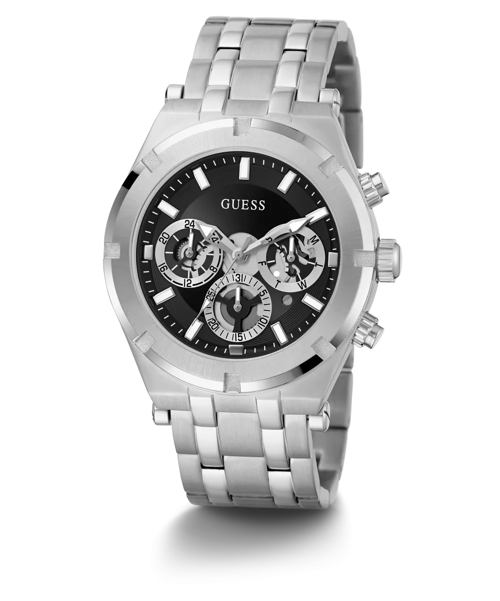 Guess Womens/Mens Silver Watches GUESS Mens Silver Tone Multi-function Watch