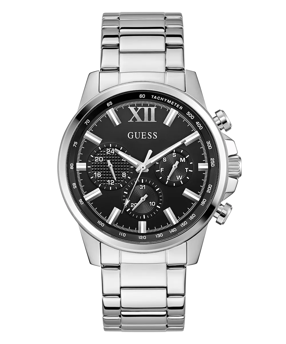 Guess Womens/Mens Silver Watches GUESS Mens Silver Tone Multi-function Watch