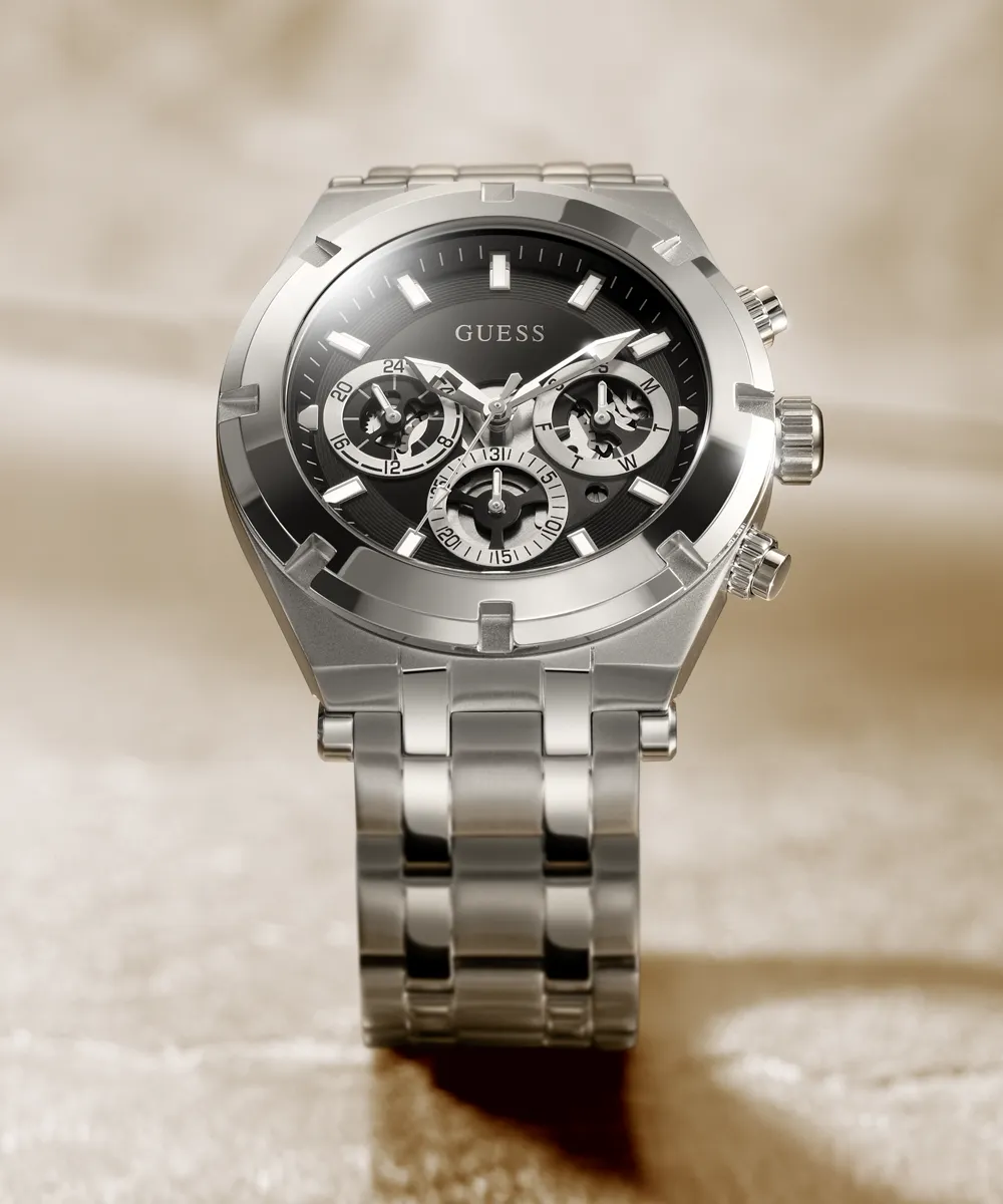 Guess Womens/Mens Silver Watches GUESS Mens Silver Tone Multi-function Watch