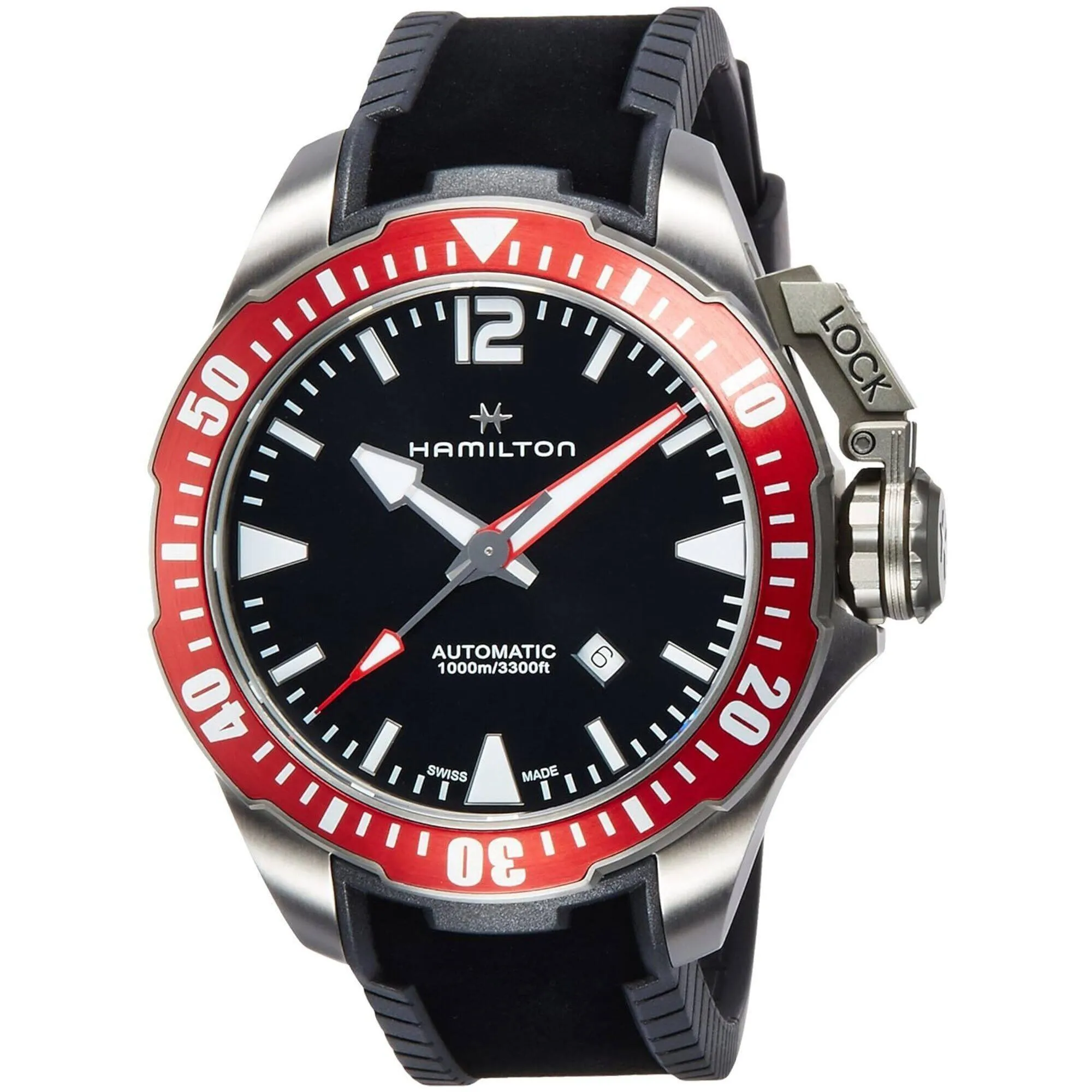 Hamilton Men's Watch - Khaki Navy Frogman Automatic Black Rubber Strap | H77805335 Hamilton Men's Watches