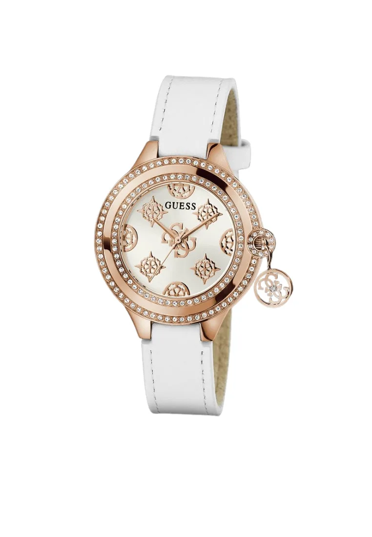 Jewelry Guess Watches Guess Charmed Ladies White Rose Gold Tone Analog Watch GW0684L4