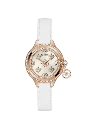 Jewelry Guess Watches Guess Charmed Ladies White Rose Gold Tone Analog Watch GW0684L4