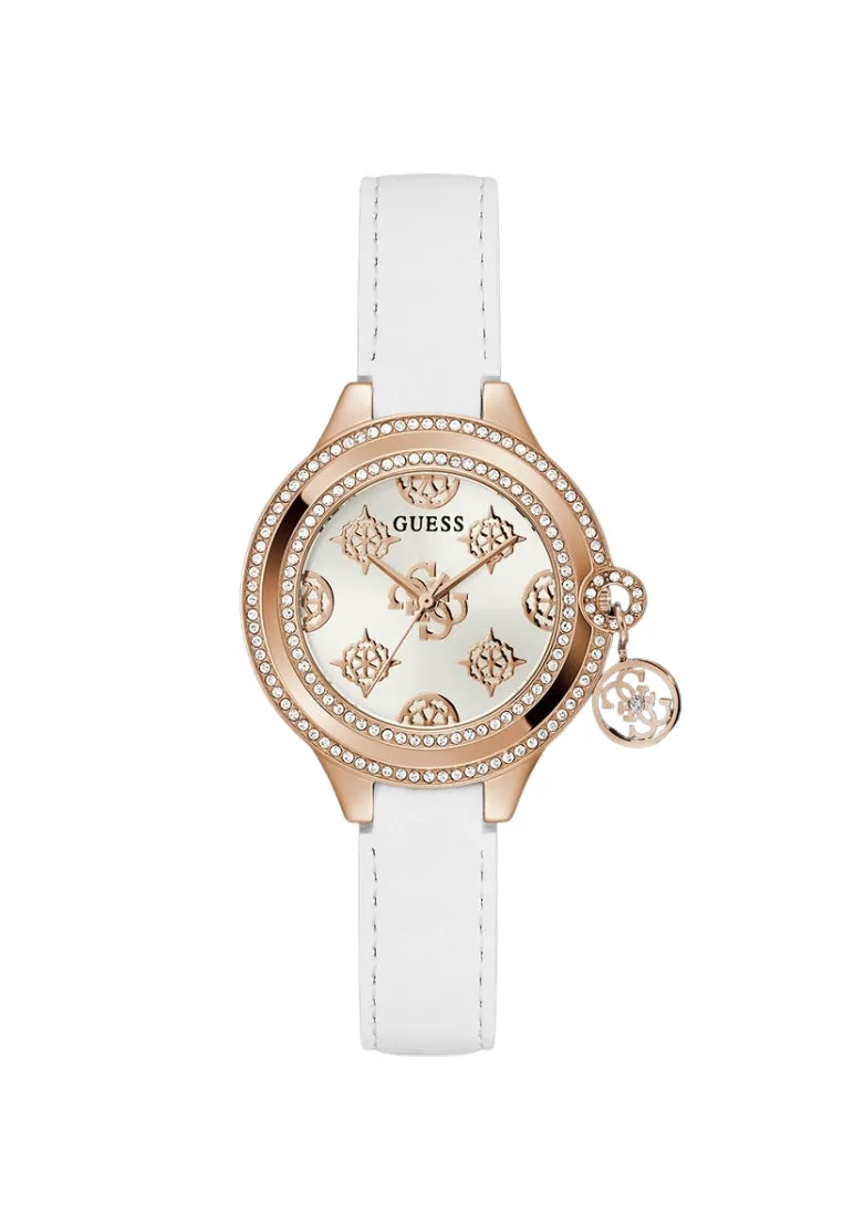 Jewelry Guess Watches Guess Charmed Ladies White Rose Gold Tone Analog Watch GW0684L4
