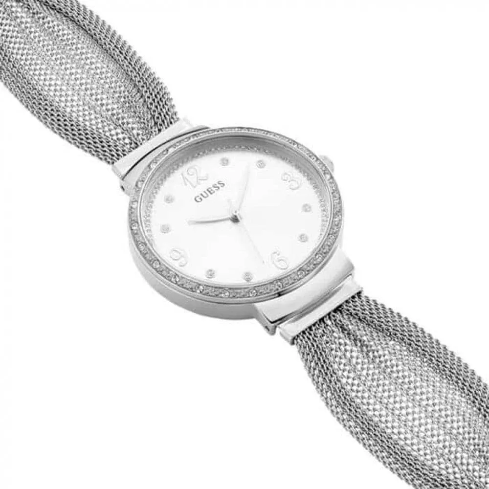 Jewelry Guess Watches GUESS CHIFFON SILVER STAINLESS STEEL W1083L1 MESH STRAP WOMEN'S WATCH