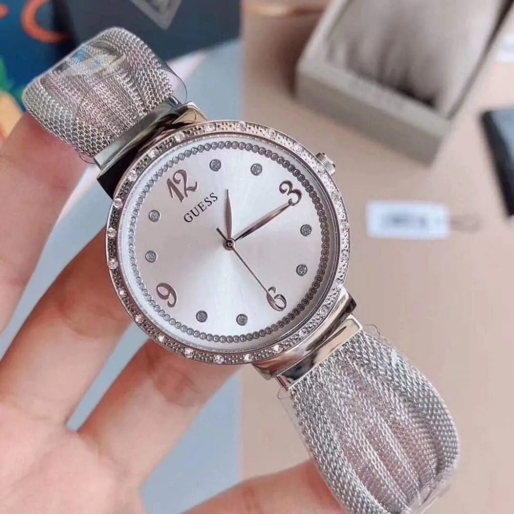 Jewelry Guess Watches GUESS CHIFFON SILVER STAINLESS STEEL W1083L1 MESH STRAP WOMEN'S WATCH