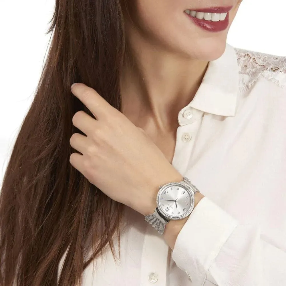 Jewelry Guess Watches GUESS CHIFFON SILVER STAINLESS STEEL W1083L1 MESH STRAP WOMEN'S WATCH