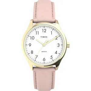 Jewelry Timex Watches Timex Indiglo White Dial Pink Leather Strap Women Watch TW2V25200
