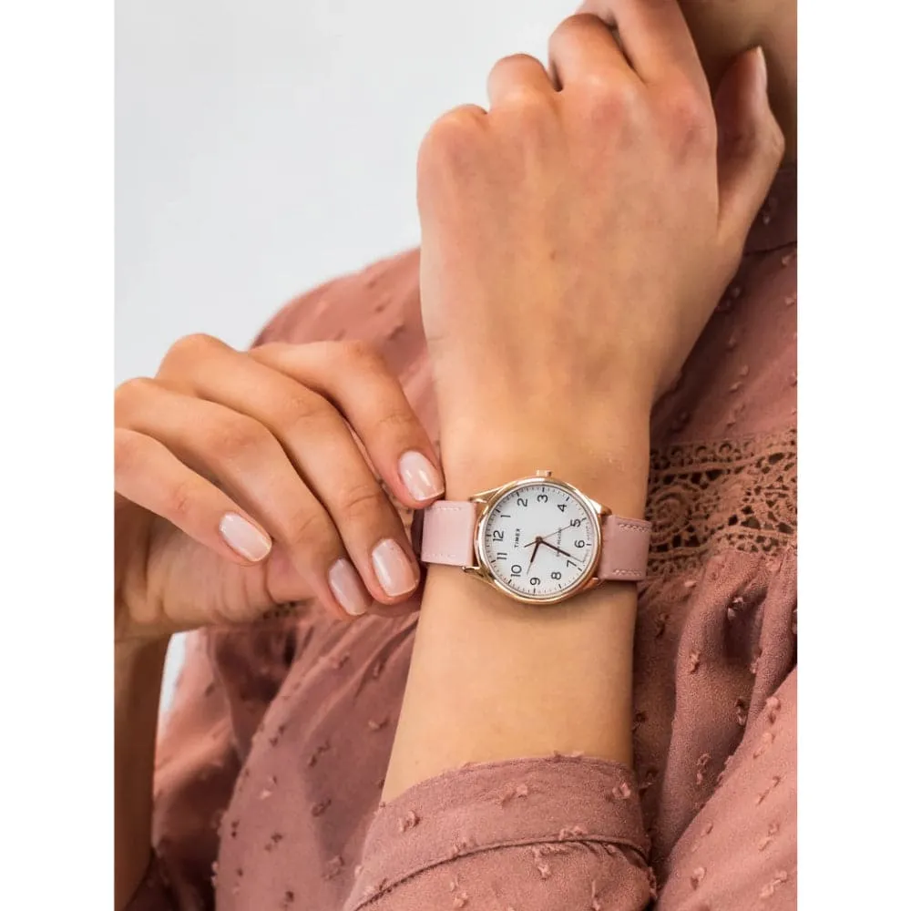 Jewelry Timex Watches Timex Indiglo White Dial Pink Leather Strap Women Watch TW2V25200