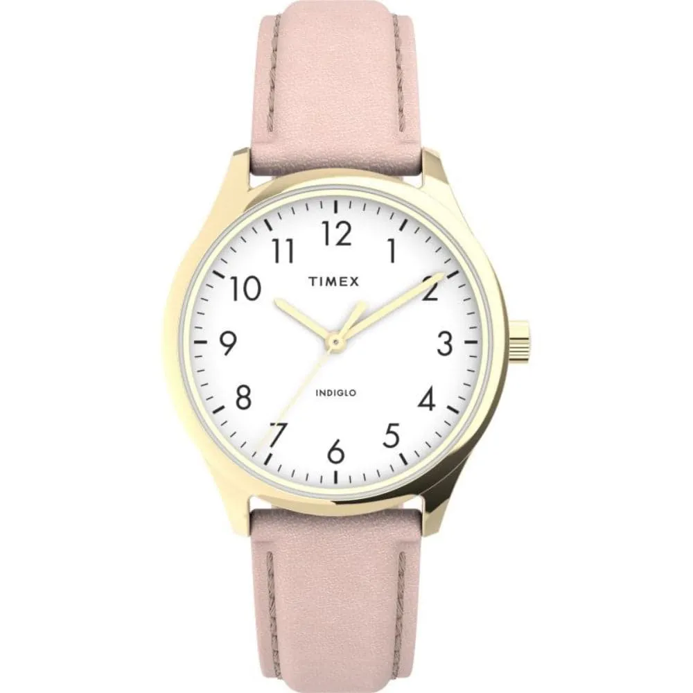Jewelry Timex Watches Timex Indiglo White Dial Pink Leather Strap Women Watch TW2V25200