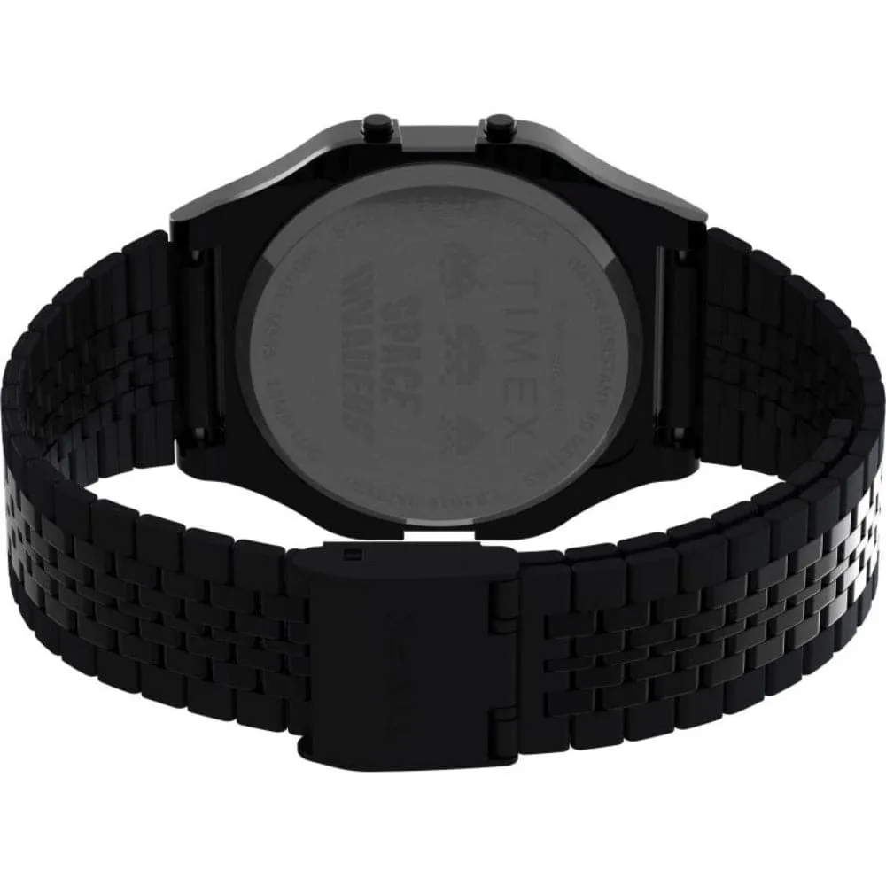 Jewelry Timex Watches Timex Space Invaders Digital Black Stainless Steel Strap Unisex Watch TW2V30200