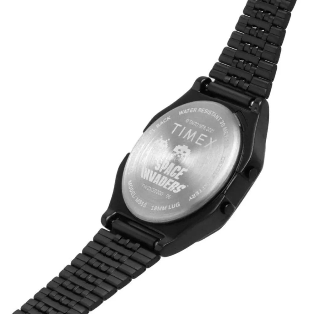 Jewelry Timex Watches Timex Space Invaders Digital Black Stainless Steel Strap Unisex Watch TW2V30200
