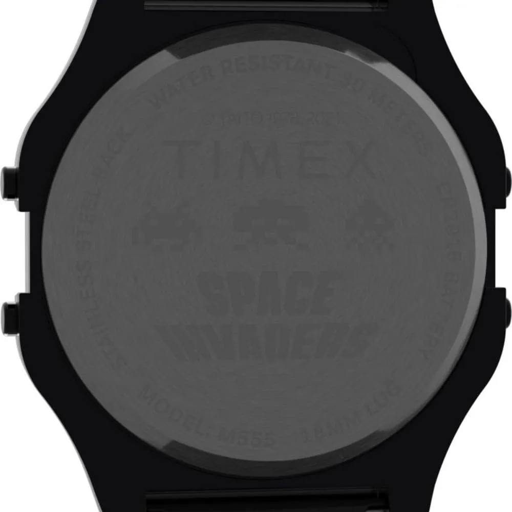 Jewelry Timex Watches Timex Space Invaders Digital Black Stainless Steel Strap Unisex Watch TW2V30200