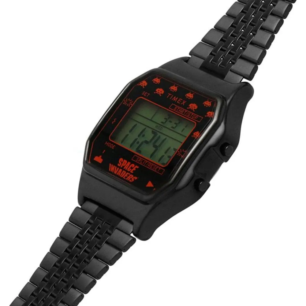 Jewelry Timex Watches Timex Space Invaders Digital Black Stainless Steel Strap Unisex Watch TW2V30200