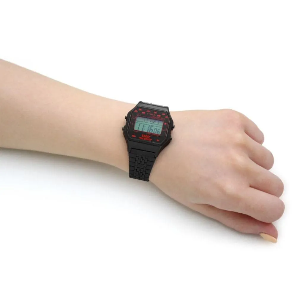 Jewelry Timex Watches Timex Space Invaders Digital Black Stainless Steel Strap Unisex Watch TW2V30200