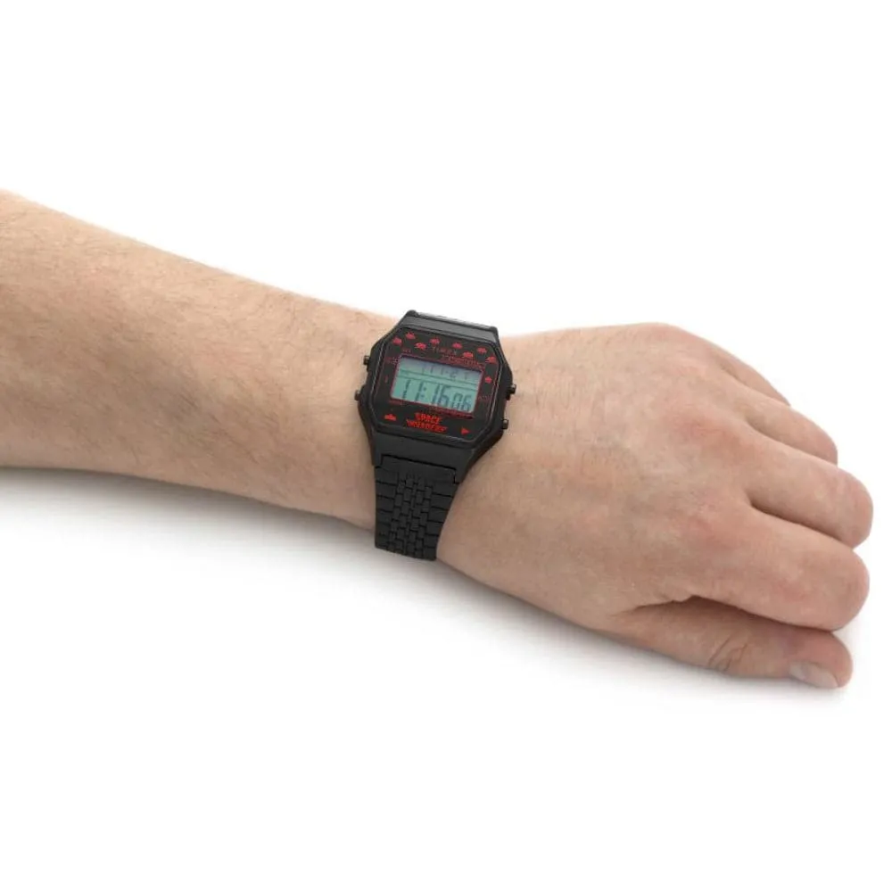 Jewelry Timex Watches Timex Space Invaders Digital Black Stainless Steel Strap Unisex Watch TW2V30200