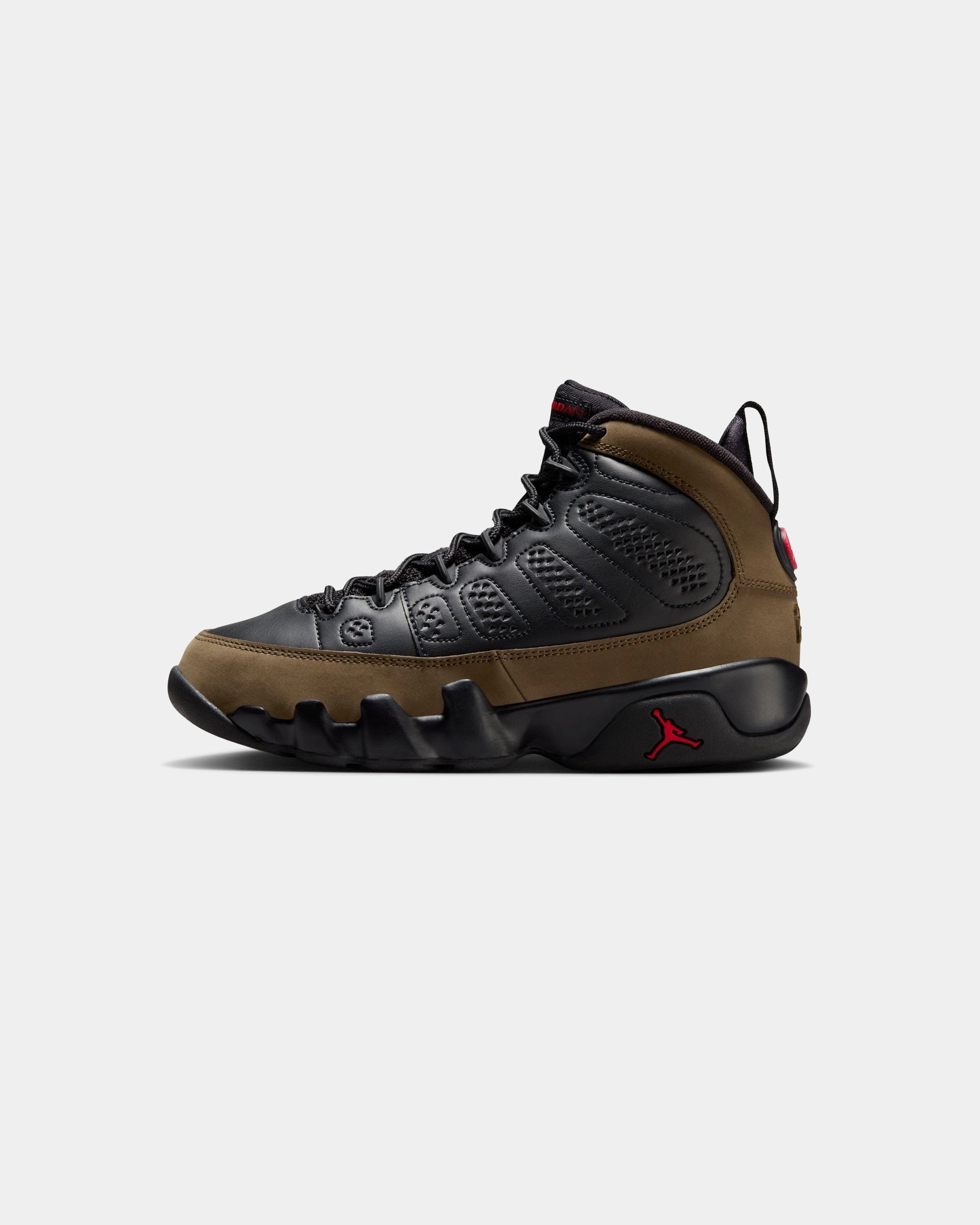 JORDAN GS AJ 9 RETRO - BLACK/ TRUERED/ LIGHTOLIVE Heritage hoops sneakers