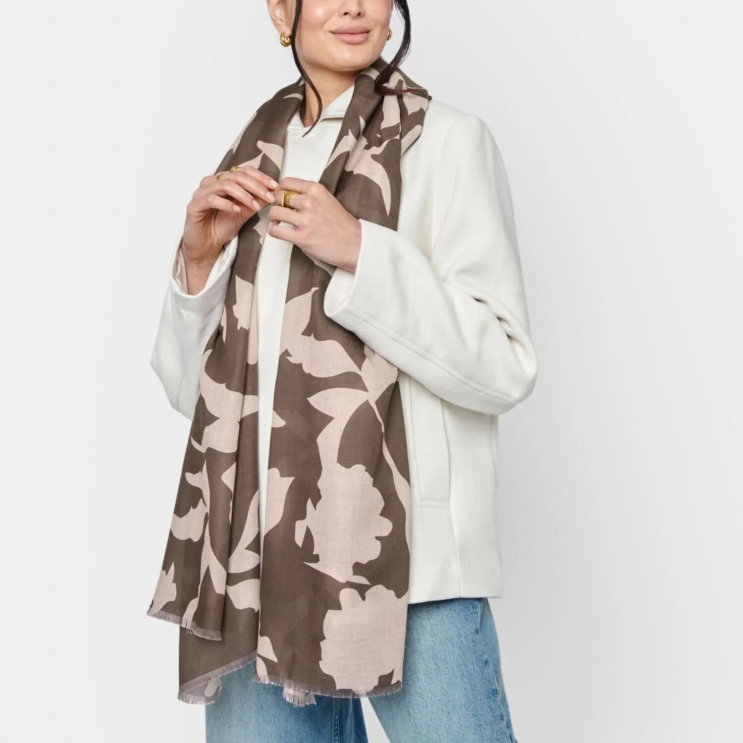 Katie Loxton Chocolate / Nude Pink Abstract Floral Printed Scarf KLS596 Katie Loxton Jewelry And Accessories
