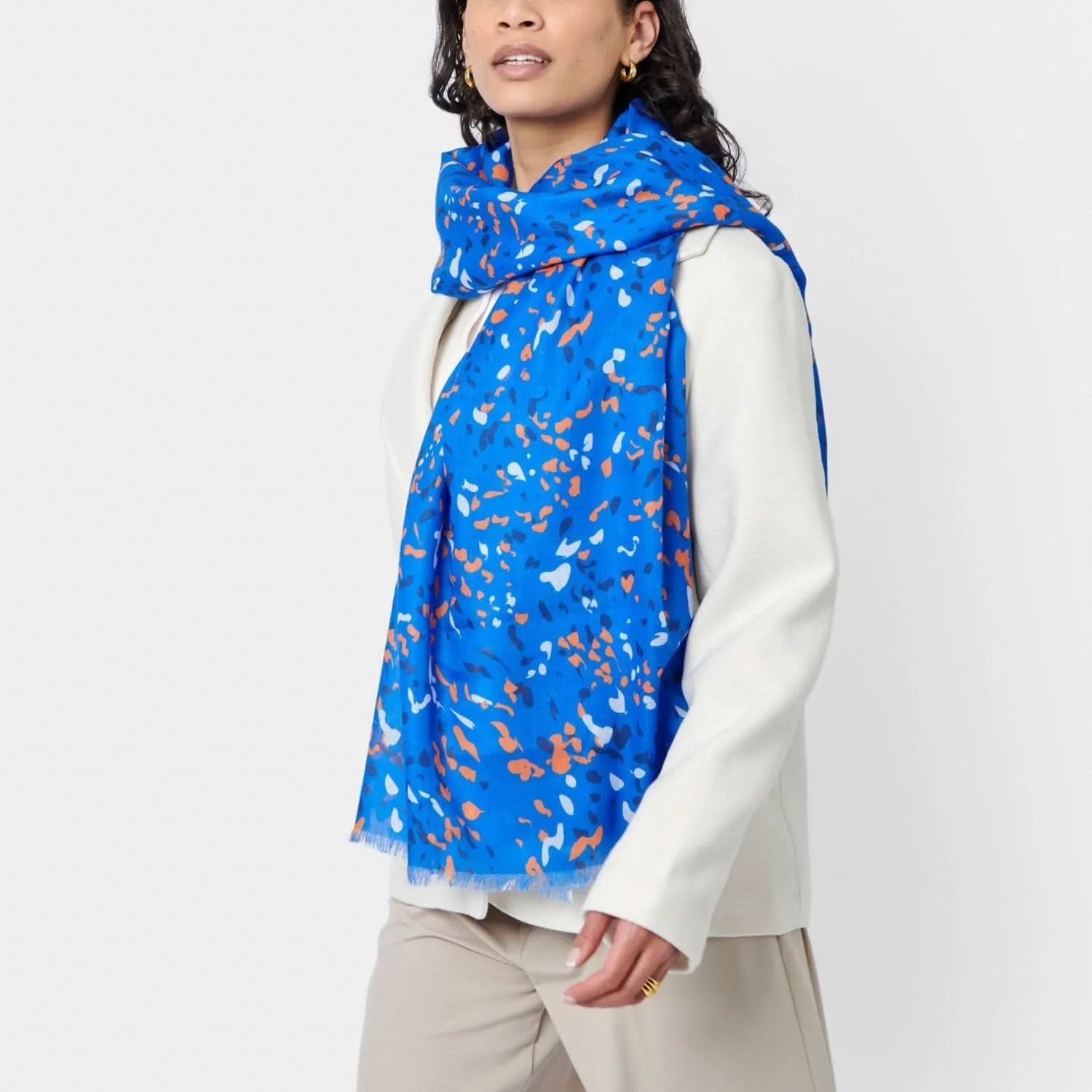 Katie Loxton Cobalt Blue / Orange Terrazzo Printed Scarf KLS591 Katie Loxton Jewelry And Accessories