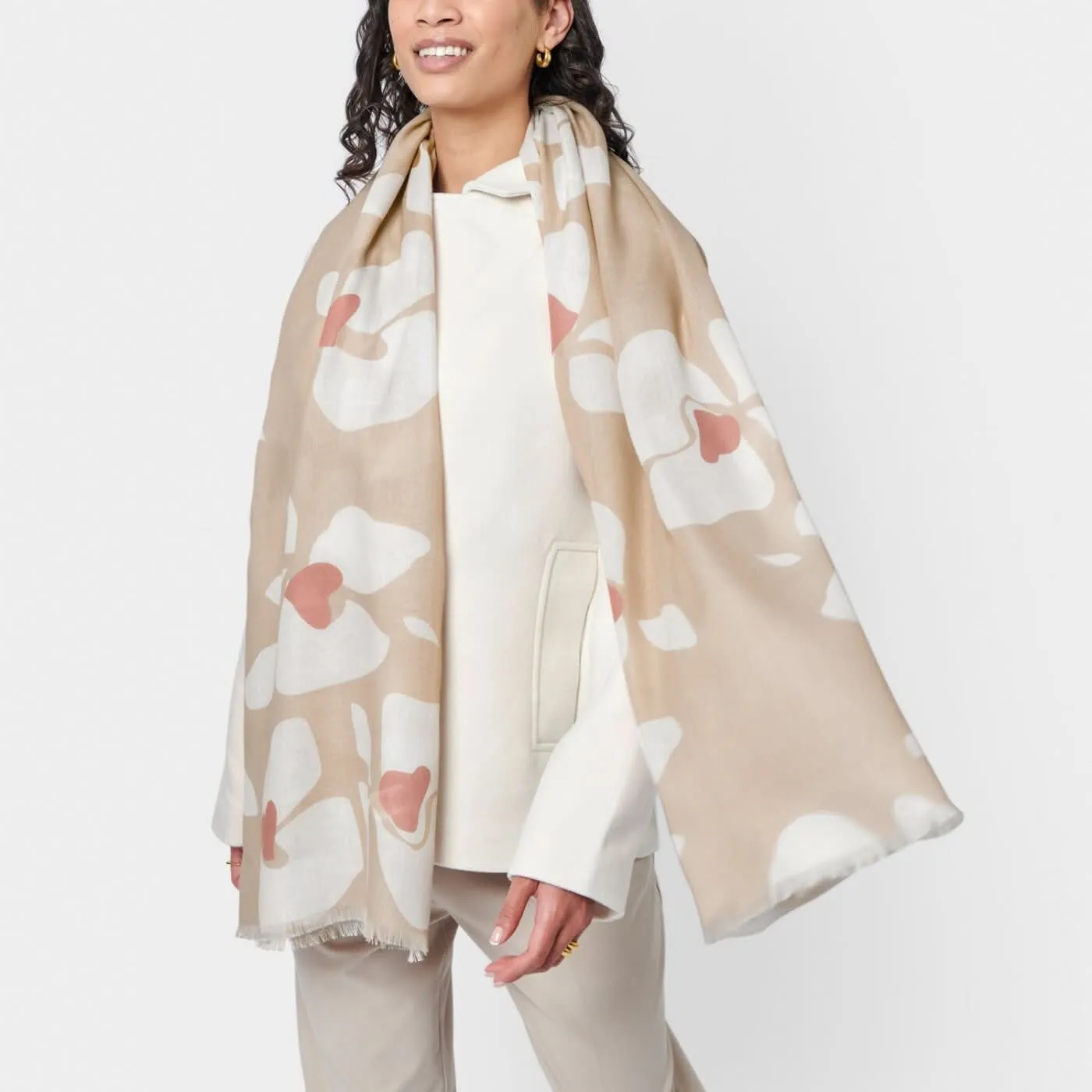 Katie Loxton Nude Pink / Off White / Dusty Rose Floral Printed Scarf KLS592 Katie Loxton Jewelry And Accessories
