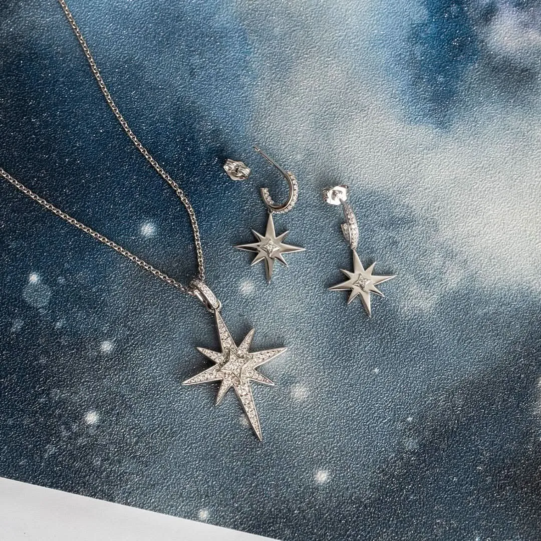 Kit Heath Céleste North Star Pave Zirconia Stud Drop Hoops 50467CZ Kit Heath Jewelry And Accessories