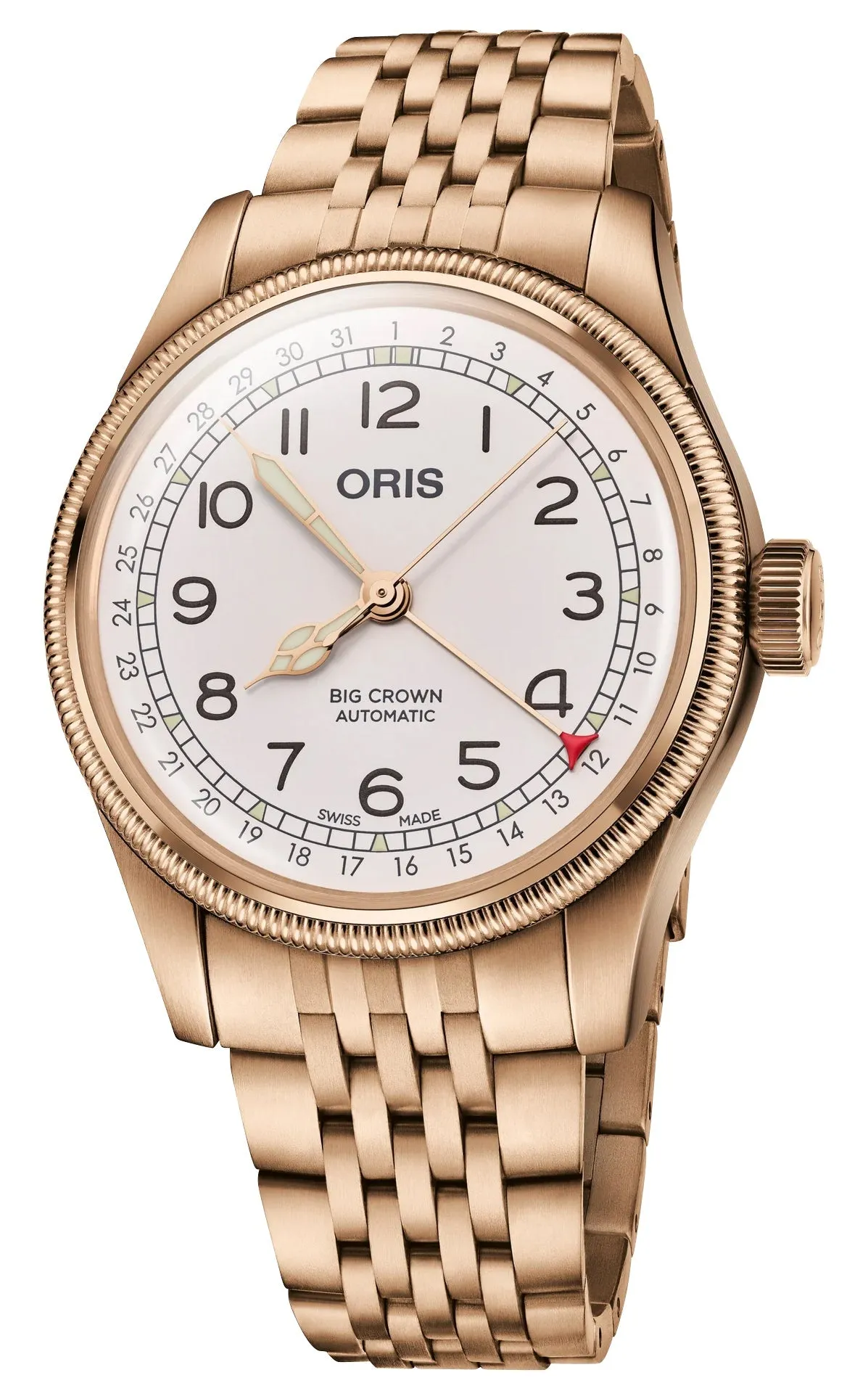 Limited Edition Oris Big Crown Automatic Bronze White Dial Beige Leather Strap Interchangeable Bronze Bracelet Pointer Date Mens Watch 754 7741 3161-Set Oris Watches